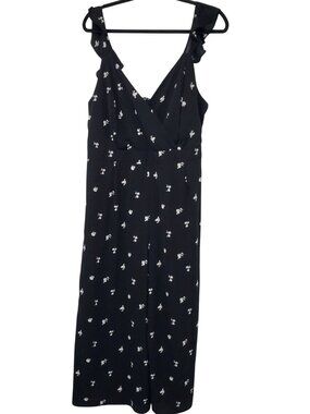 Haute Fox Black White Floral Print Ruffle Strap Jumpsuit Elastic Waist 3X